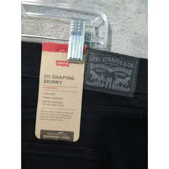 Levis 311 Jeans Womens 34x30 Black Denim Shaping Skinny Mid Rise Stretch - Picture 7 of 10